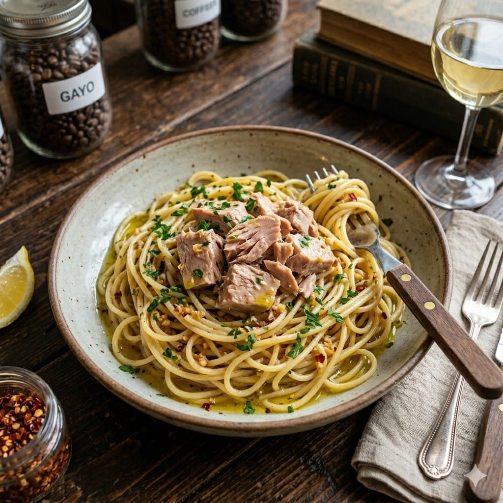 Spaghetti Aglio Olio Tuna dari Simetri Home Coffee Roasters